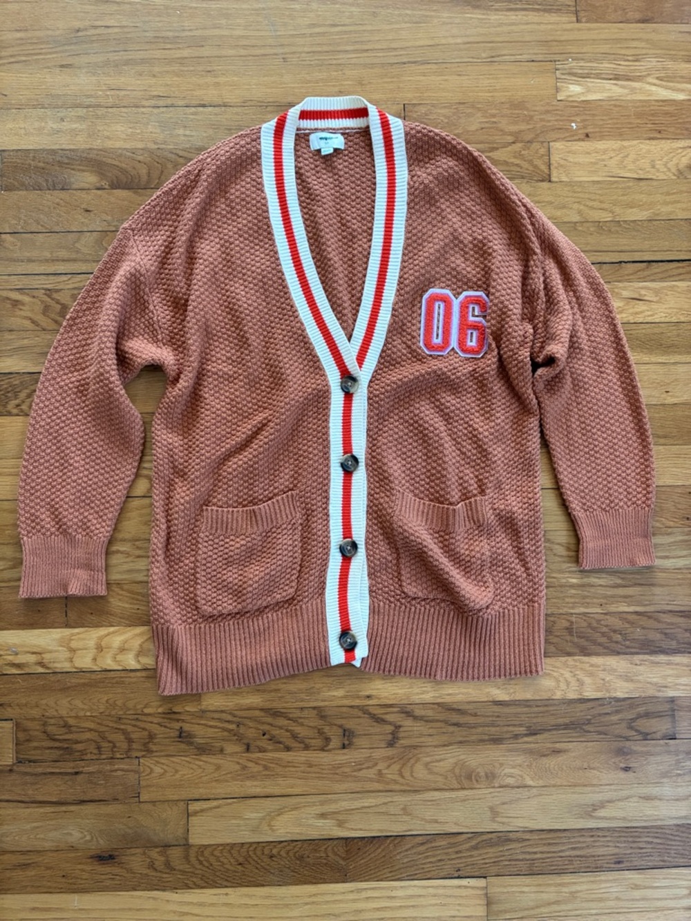 Aerie Oversized Varsity Cardigan Small Rust Brown Academia Preppy Cozy Relaxed